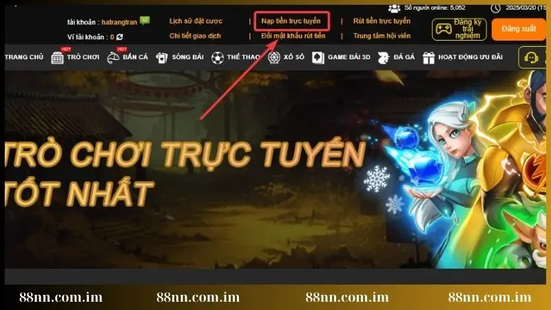 Trên giao diện chọn mục nạp tiền